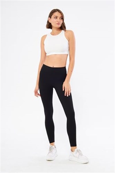 CottonChief Siyah Kışlık İçi Polarlı Yüksek Bel Fitilli Tayt Siyah M cottonNM77