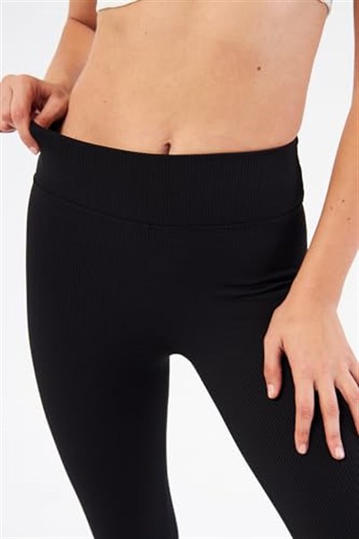 CottonChief Siyah Kışlık İçi Polarlı Yüksek Bel Fitilli Tayt Siyah M cottonNM77
