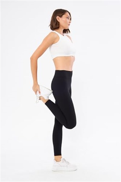 CottonChief Siyah Kışlık İçi Polarlı Yüksek Bel Fitilli Tayt Siyah M cottonNM77
