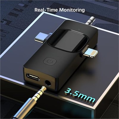 Coverzone Kablosuz İkili Yaka Mikrofonu iPhone ile Uyumlu 3.5mm Aux iPhone Type-C PC Tablet Video Kayıt Röportaj Canlı Yayın Vlog Kablosuz Mikrofon USB C ve Amfi ve Bilgisayar Uyumlu ZR564