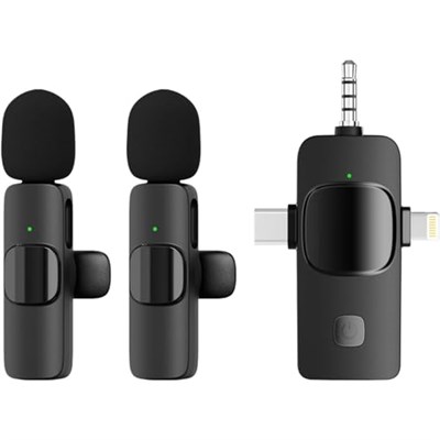 Coverzone Kablosuz İkili Yaka Mikrofonu iPhone ile Uyumlu 3.5mm Aux iPhone Type-C PC Tablet Video Kayıt Röportaj Canlı Yayın Vlog Kablosuz Mikrofon USB C ve Amfi ve Bilgisayar Uyumlu ZR564