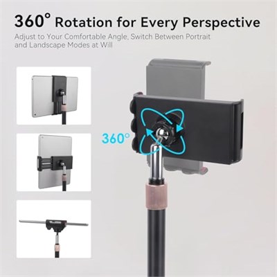 Coverzone Tablet ve iPad ile Uyumlu Stant – 360° Döner, 90° Eğilebilir, 44cm Yükseklik Ayarlı, Alüminyum Alaşım, 12 inçe Kadar Tablet Uyumlu, Eller Serbest Okuma Çalışma Tutucu J2 (12 inçe kadar)