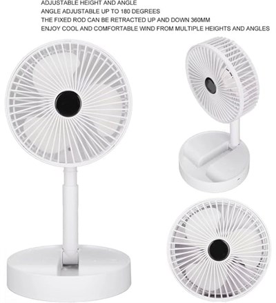 Coverzone Yüksekliği Ayarlanabilir 31cm - 37 cm Taşınabilir Masaüstü Mini USB Fan Şarj Edilebilir Telefon Tutuculu 3 Kademeli Vantilatör Soğutucu Mini Fan (FS-21 - Beyaz)