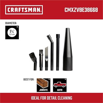 CRAFTSMAN CMXZVBE38668 1-1/4 inç. 6 Parça Islak/Kuru Vakum Mikro Temizleme Ek Kiti, Siyah - Seçenekler: Car Cleaning Kit, Micro-Cleaning Kit