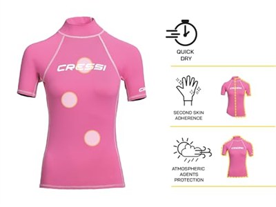Cressi Kadın Rash Guard kısa kollu triko, elastik dokuma, UV güneş korumalı (UPF) 50+ (tekli paket)