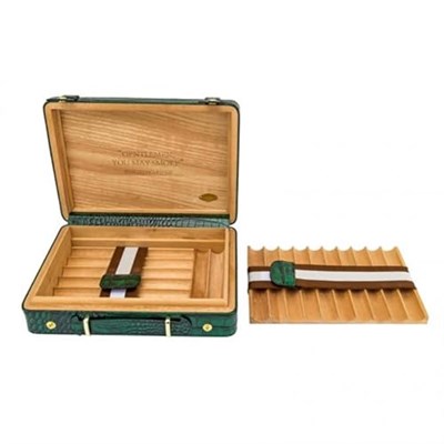 Croco Desen Seyahat Puro Kutusu Humidor İçi Sedir Yeşil 18s