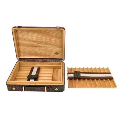Croco Desen Seyahat Puro Kutusu Humidor İçi Sedir Kahve 18s
