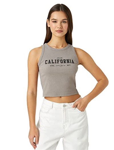 Crop Atlet California Baskılı Bisiklet Yaka