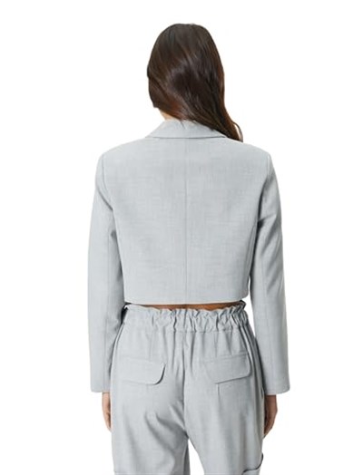Crop Blazer Ceket Tek Düğmeli Cep Detaylı