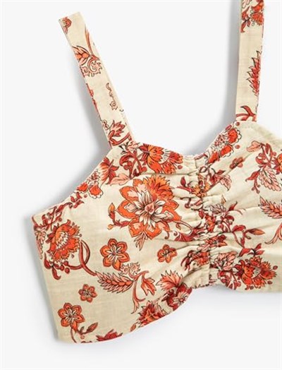 Crop Bluz Askılı Önü Büzgülü Pamuklu