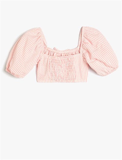 Crop Bluz Balon Kollu Büzgü Detaylı