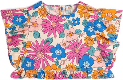 Crop Bluz Fırfır Detaylı Bisiklet Yaka Pamuklu