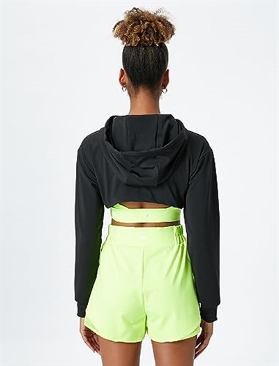 Crop Kapüşonlu Sweatshirt Uzun Kollu