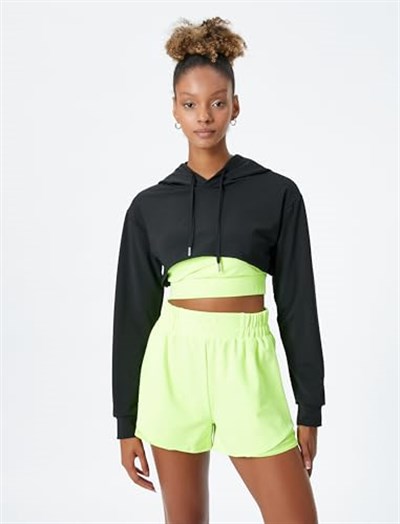 Crop Kapüşonlu Sweatshirt Uzun Kollu