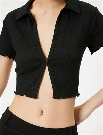 Crop Polo Tişört Kısa Kollu Slim Fit