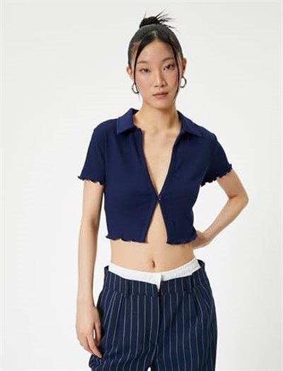 Crop Polo Tişört Kısa Kollu Slim Fit