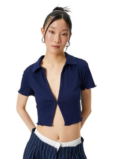 Crop Polo Tişört Kısa Kollu Slim Fit