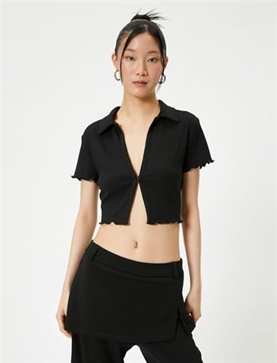 Crop Polo Tişört Kısa Kollu Slim Fit
