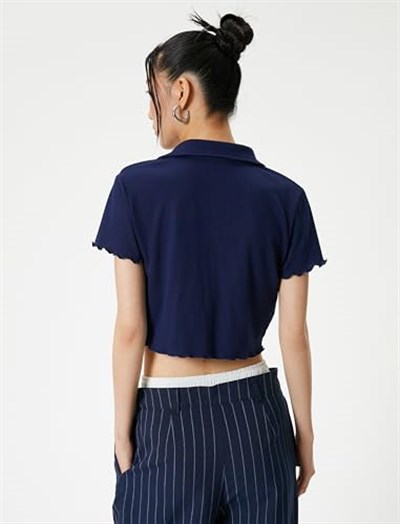 Crop Polo Tişört Kısa Kollu Slim Fit