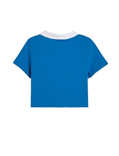 Crop Tişört Polo Yaka Kısa Kollu Spor Temalı Pamuklu