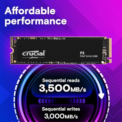 Crucial P3 1TB PCIe Gen3 3D NAND NVMe M.2 SSD, 3500 MB/sye kadar - CT1000P3SSD8