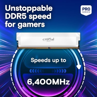 Crucial Pro DDR5 RAM 32 GB Kit (2x16GB) 6400MHz CL38, Hız Aşırtma Masaüstü Oyun Belleği, Intel XMP 3.0 ve AMD Expo Uyumlu - Beyaz CP2K16G64C38U5W
