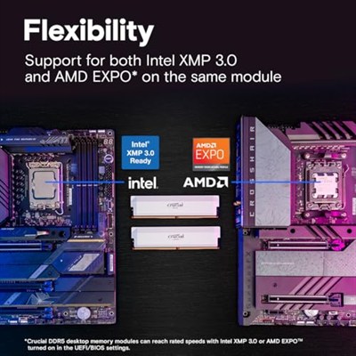 Crucial Pro DDR5 RAM 32 GB Kit (2x16GB) 6400MHz CL38, Hız Aşırtma Masaüstü Oyun Belleği, Intel XMP 3.0 ve AMD Expo Uyumlu - Beyaz CP2K16G64C38U5W