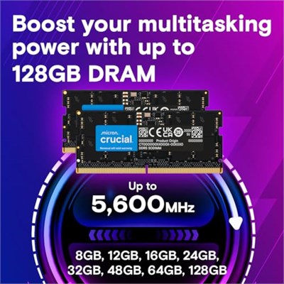Crucial RAM 24 GB DDR5 5600 MHz (veya 5200 MHz veya 4800 MHz) dizüstü bellek CT24G56C46S5 - Seçenekler: 24GB, 16GB (2x8GB), 48GB
