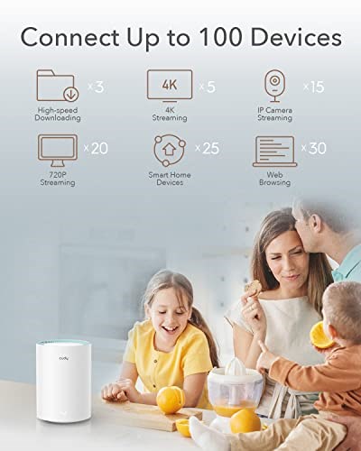 Cudy AC1200 Gigabit tüm ağ WiFi sistemi, çift bant, WiFi genişletici, Gigabit bağlantı noktaları, yüksek kazançlı antenler, VPN, Cloudflare, 100 cihaza kadar bağlama, M1300 2li paket