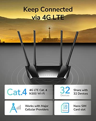Cudy LT400 N300 WiFi 4G Lte Modem Router, Sim Kartlı, Yüksek Kazançlı Antenler, Fdd, Ddns, Vpn, Cloudflare, Tak ve Çalıştır