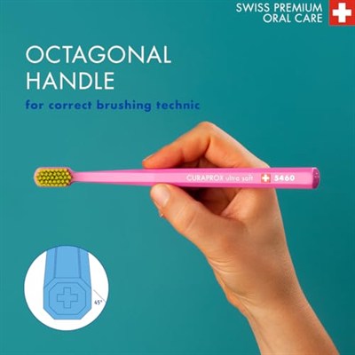 Curaprox CS 5460 yetişkinler için ekstra yumuşak diş fırçaları, hassas diş etine dayanıklı, ultra ince filamentler ve kompakt, hafif açılı diş fırçası başlığı, daha iyi diş ve diş eti sağlığı için,