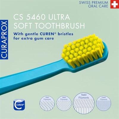 Curaprox CS 5460 yetişkinler için ekstra yumuşak diş fırçaları, hassas diş etine dayanıklı, ultra ince filamentler ve kompakt, hafif açılı diş fırçası başlığı, daha iyi diş ve diş eti sağlığı için,