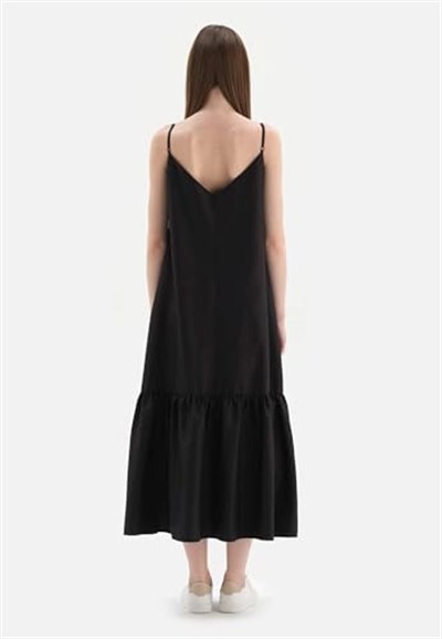 Dagi Kadın Askılı Önü Düğmeli Uzun Dokuma Elbise, Viskon, Dokuma