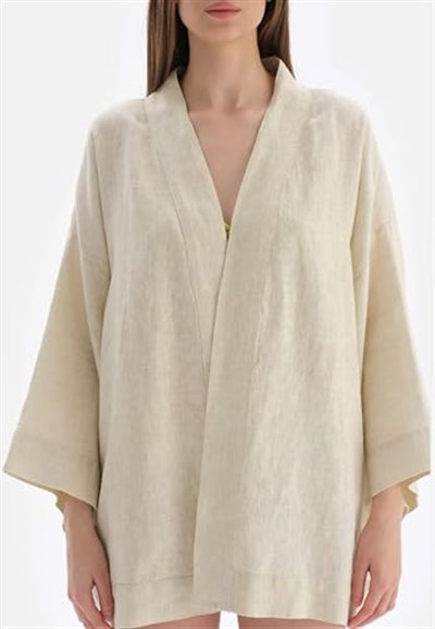 Dagi Kadın Keten Kısa Kimono, Örme