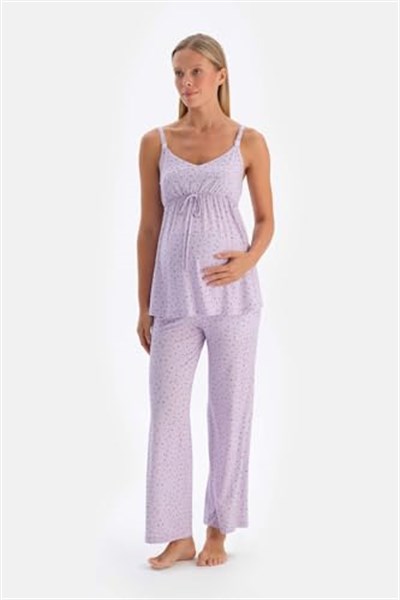 Dagi Kadın Metraj Çiçek Baskılı Penye Modal Hamile Pijama Takımı, Modal
