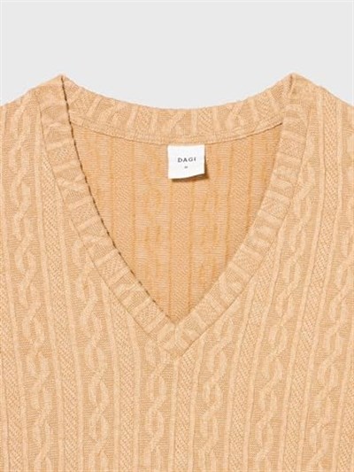 Dagi Kadın V Yaka Uzun Kollu Örgülü Sweatshirt, Örme, Süprem