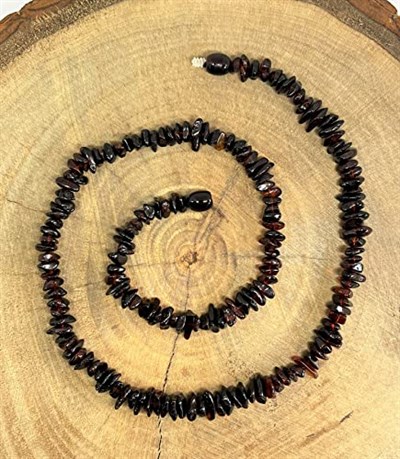 Damla Kehribar Yetişkin Vişne Rengi Kolye 45cm
