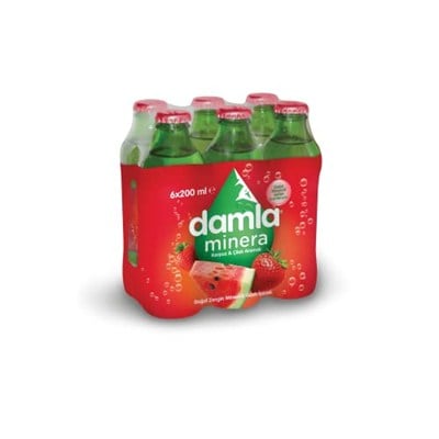 Damla Minera Çilek Karpuzlu Maden Suyu Cam Şişe 6x200 ml