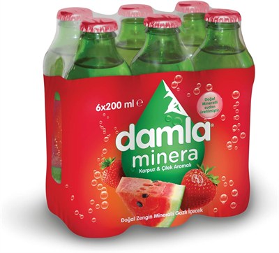 Damla Minera Çilek Karpuzlu Maden Suyu Cam Şişe 6x200 ml