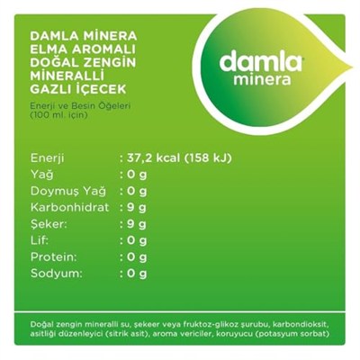 Damla Minera Elmalı Maden Suyu Cam Şişe 6x200 ml
