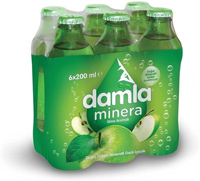 Damla Minera Elmalı Maden Suyu Cam Şişe 6x200 ml
