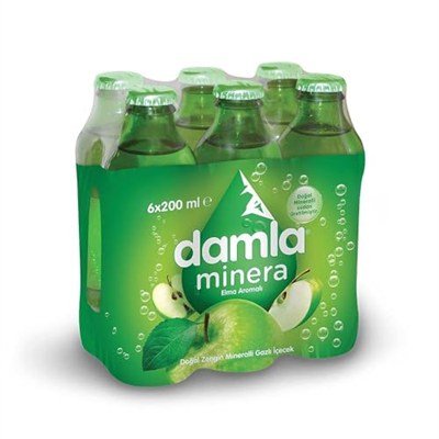 Damla Minera Elmalı Maden Suyu Cam Şişe 6x200 ml