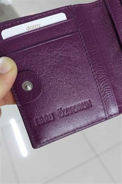 Damy Deri Cüzdan, Kadın Küçük RFID Kartlık, Fermuarlı, Erkek Mekanizmalı İnce, Mıknatıslı, Spor, Kartvizitlik, Mini Kredi Kartlık 906 (Mürdüm)