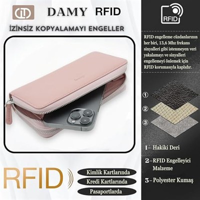Damy Deri Cüzdan, Kadın Küçük RFID Kartlık, Fermuarlı, Erkek Mekanizmalı İnce, Mıknatıslı, Spor, Kartvizitlik, Mini Kredi Kartlık 826 (Pudra)