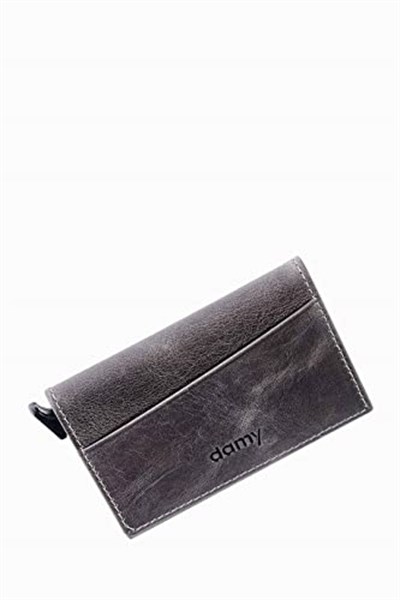 Damy Hakiki Deri Unisex Mekanizmalı Kartlık 611CR - Antrasit