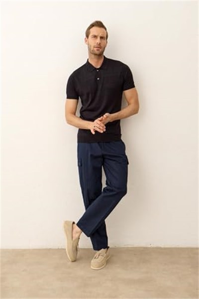 Danger Erkek Çizgi Desenli Slim-fit Kalıp Polo Yaka Yazlık Triko T-shirt - 5003DNGR