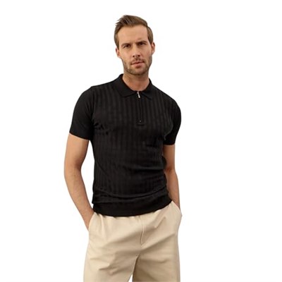 Danger Erkek Fermuarlı Slim-fit Kalıp Polo Yaka Ince Triko T-shirt - 5011DNGR