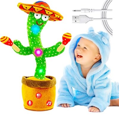 Dans eden konuşan kaktüs bebek oyuncağı, ses şiddeti ayarlanabilir, şarkı söyleyen taklit edici, etkileşimli pelüş bebek oyuncağı/erkek ve kız çocukları için hediye (kaktüs davul aküsü)