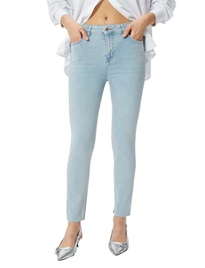 Dar Kesim Yüksek Bel Kot Pantolon Esnek Cepli Pamuklu - Carmen Skinny Jeans