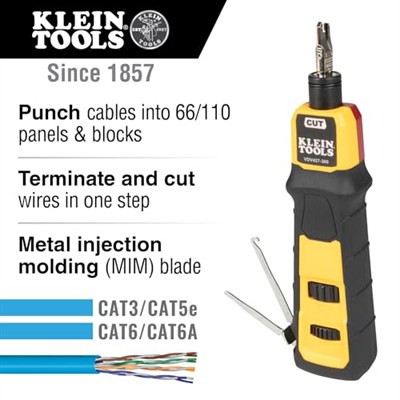 Darbeli matkap aleti, 66/110 bıçak, yaylı, süngü stilli MIM, çevirmeli ve kilitli, DATA Punchdown Klein Tools VDV427-300